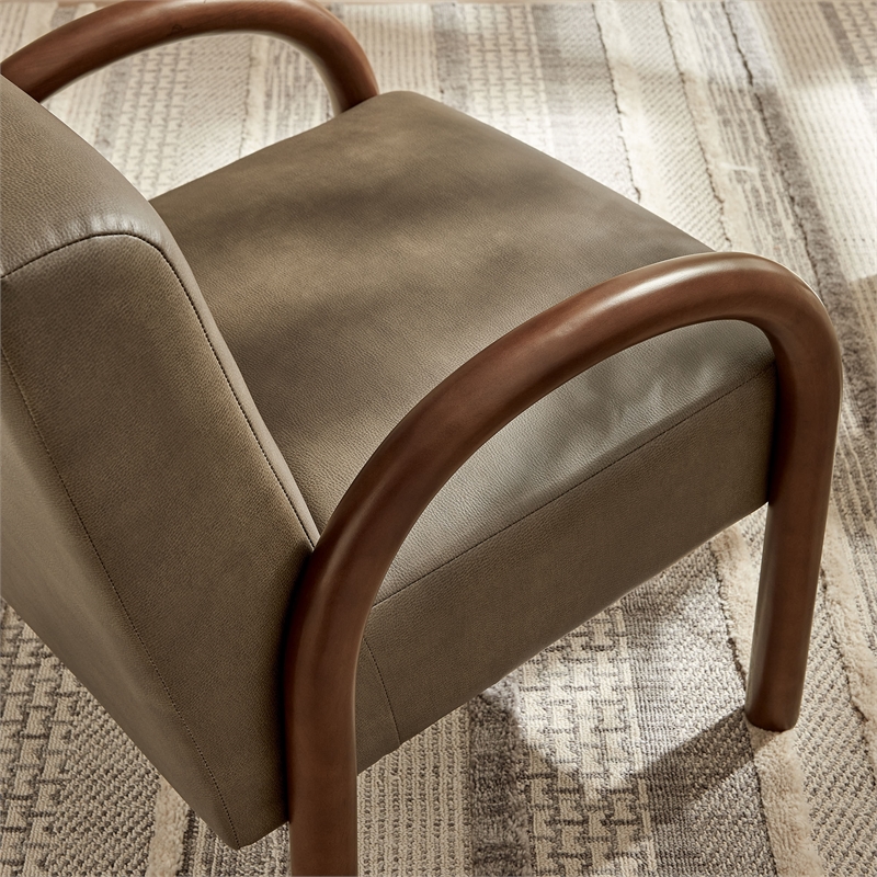 Lunet Faux Leather Upholstered Accent Chair in Mushroom