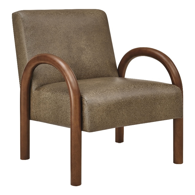 Lunet Faux Leather Upholstered Accent Chair in Mushroom