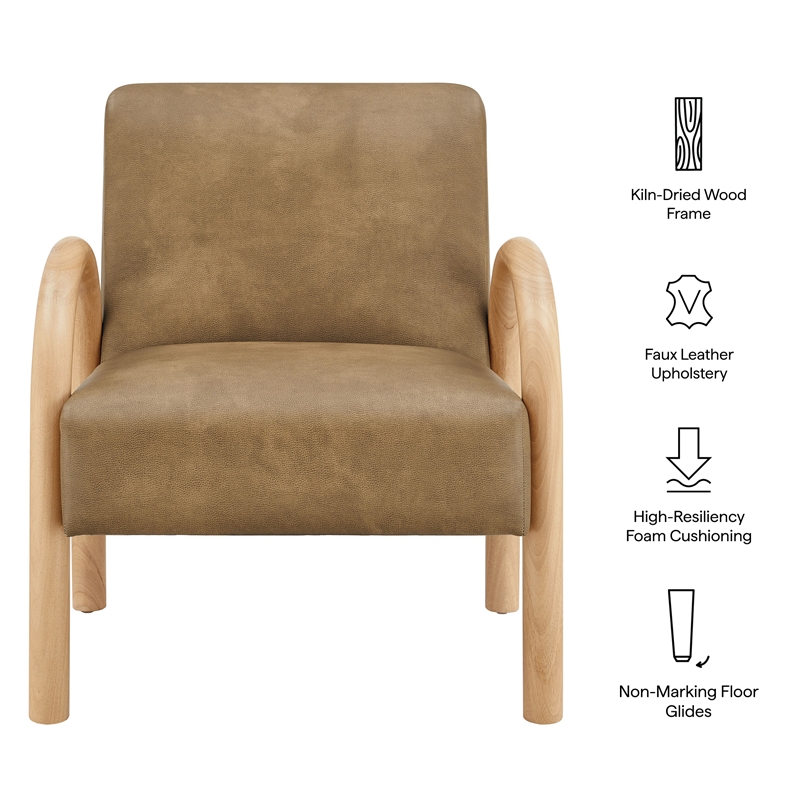 Lunet Faux Leather Upholstered Accent Chair in Toast