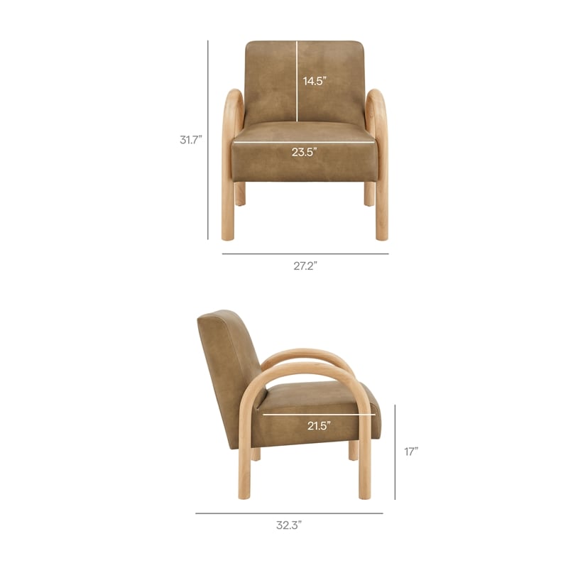Lunet Faux Leather Upholstered Accent Chair in Toast