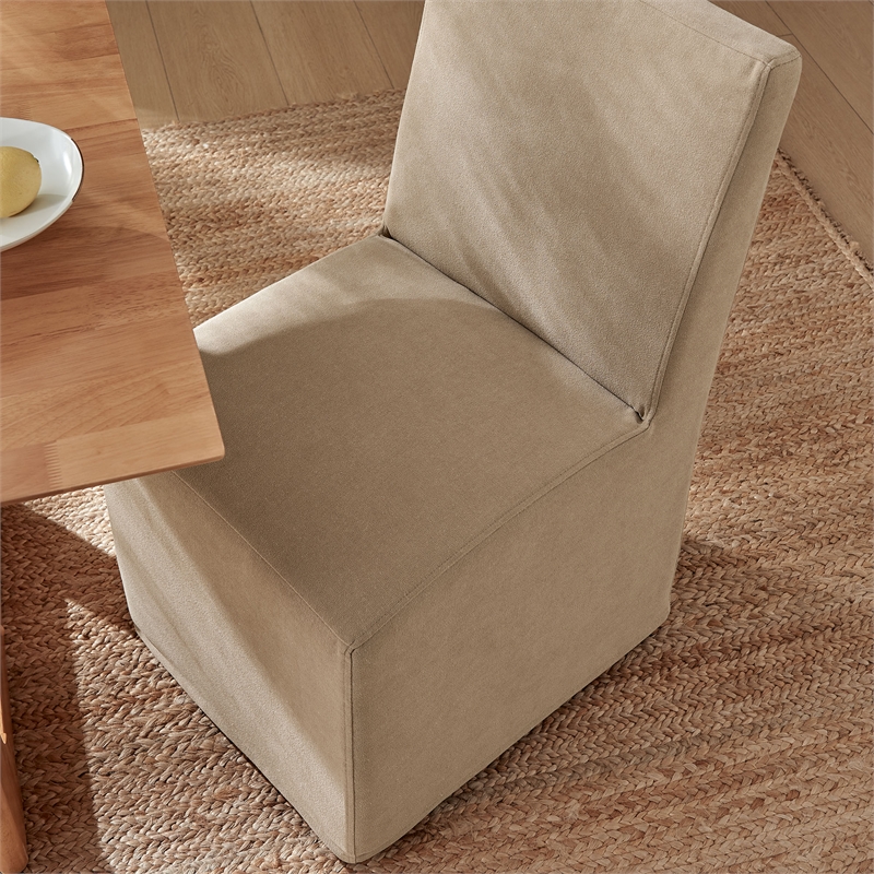 Tessera Upholstered Linen-Blend Slipcovered Dining Chair in Almond