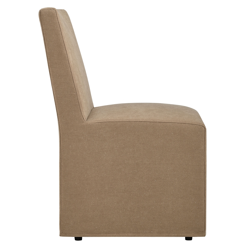 Tessera Upholstered Linen-Blend Slipcovered Dining Chair in Almond