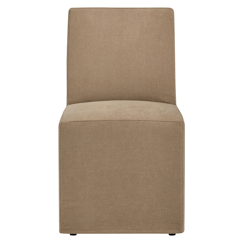 Tessera Upholstered Linen-Blend Slipcovered Dining Chair in Almond