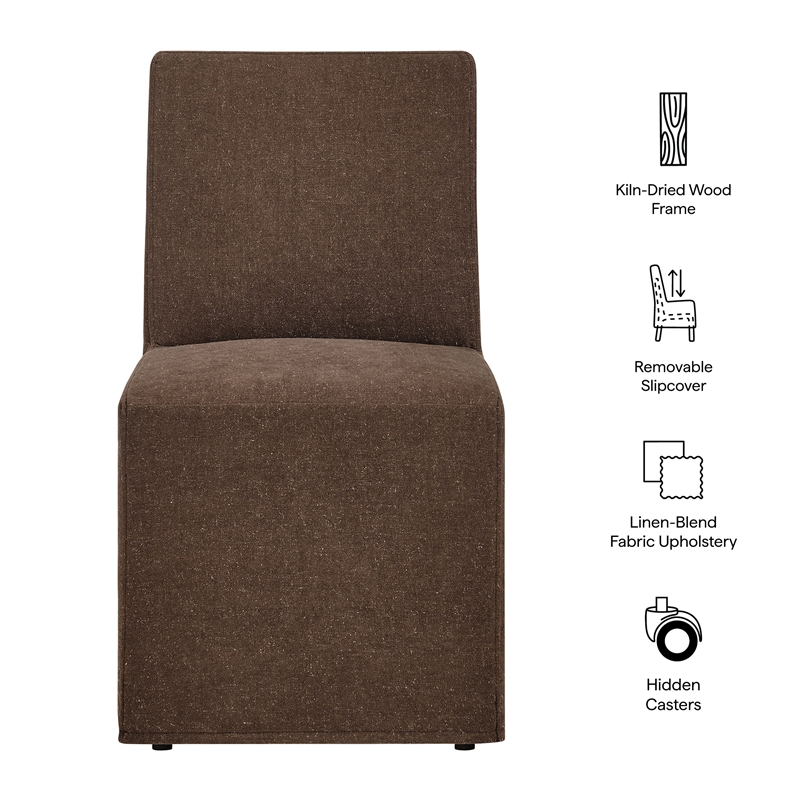 Tessera Upholstered Linen-Blend Slipcovered Dining Chair in Cocoa