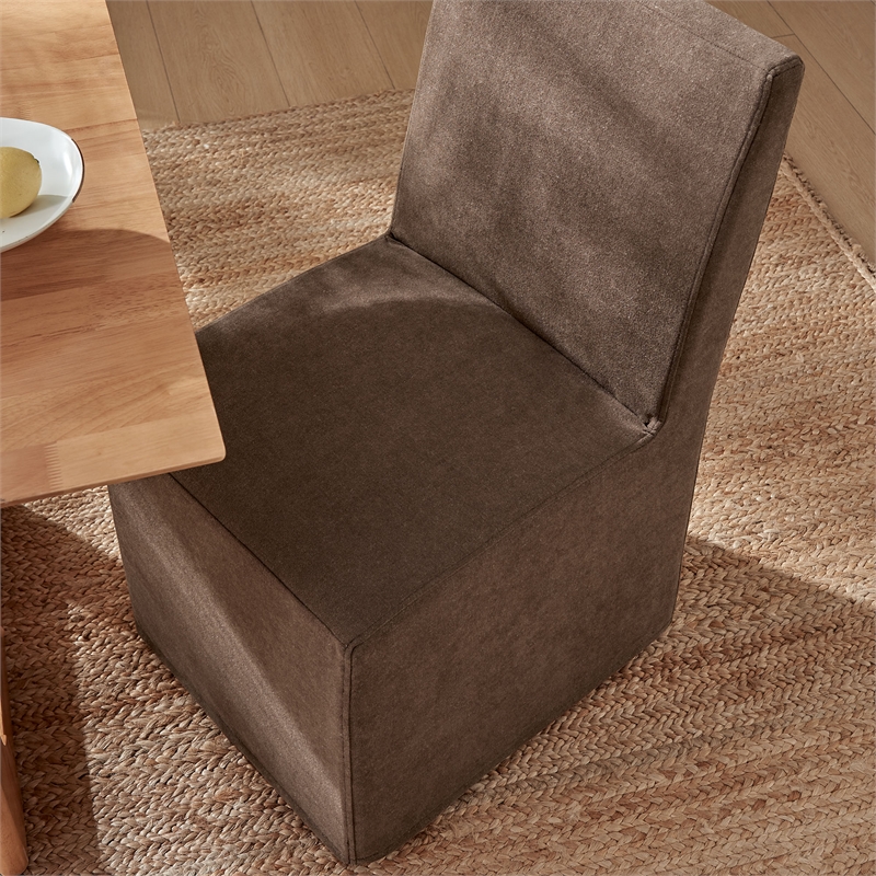 Tessera Upholstered Linen-Blend Slipcovered Dining Chair in Cocoa