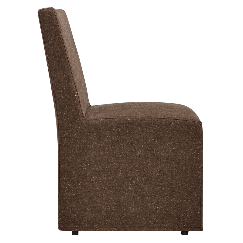 Tessera Upholstered Linen-Blend Slipcovered Dining Chair in Cocoa