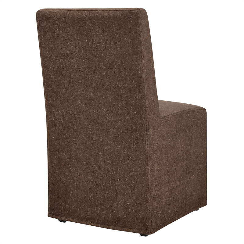 Tessera Upholstered Linen-Blend Slipcovered Dining Chair in Cocoa
