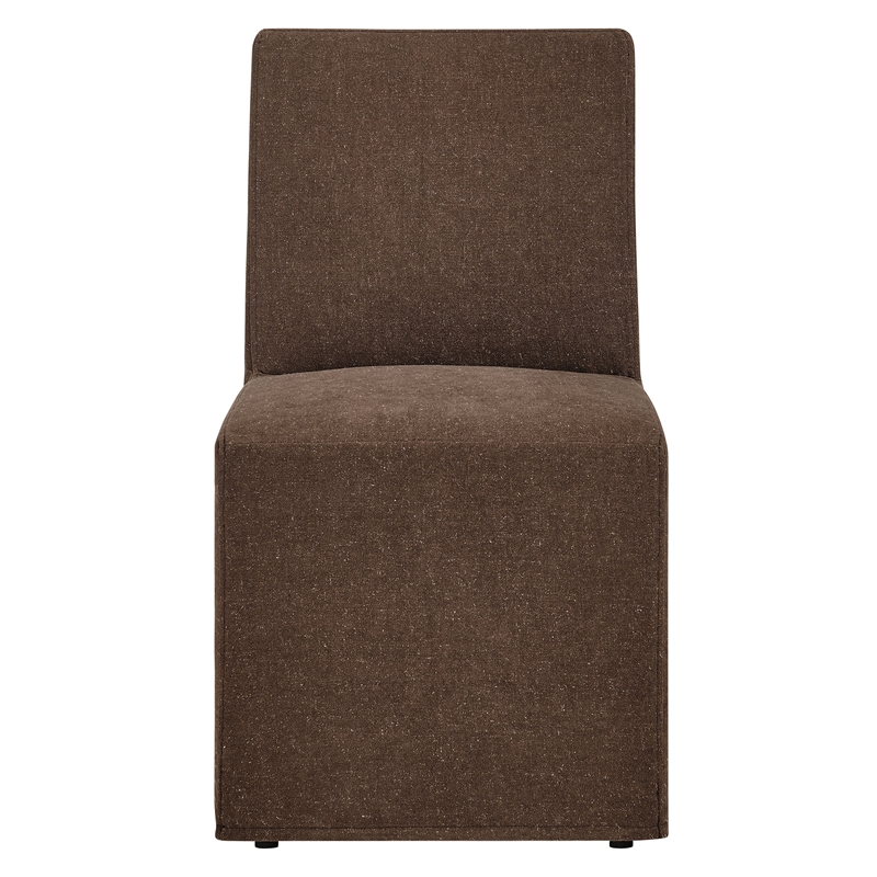 Tessera Upholstered Linen-Blend Slipcovered Dining Chair in Cocoa