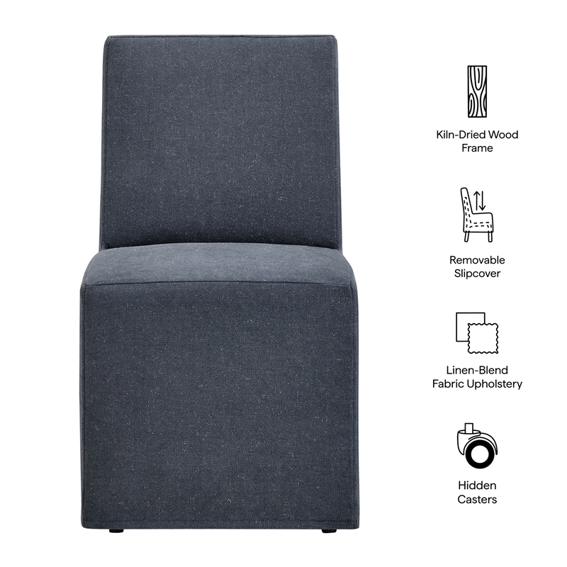 Tessera Upholstered Linen-Blend Slipcovered Dining Chair in Denim