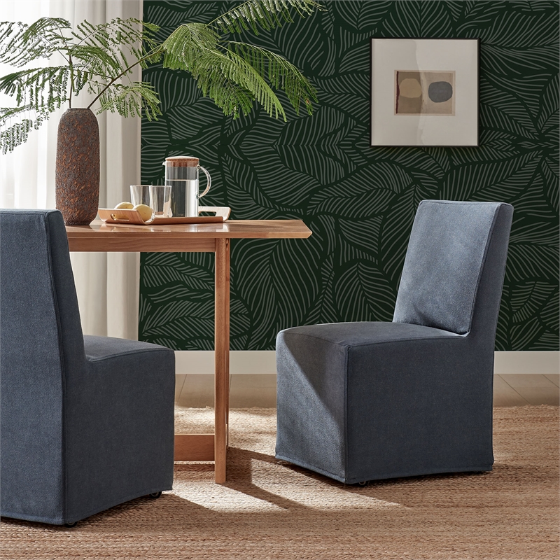 Tessera Upholstered Linen-Blend Slipcovered Dining Chair in Denim
