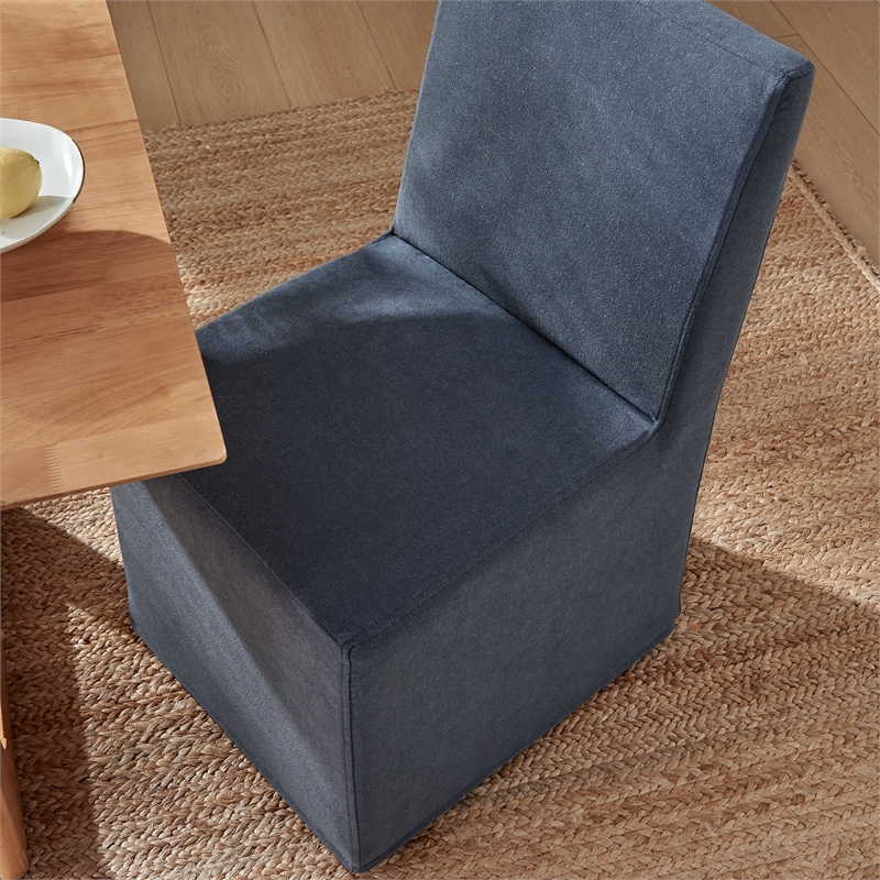 Tessera Upholstered Linen-Blend Slipcovered Dining Chair in Denim