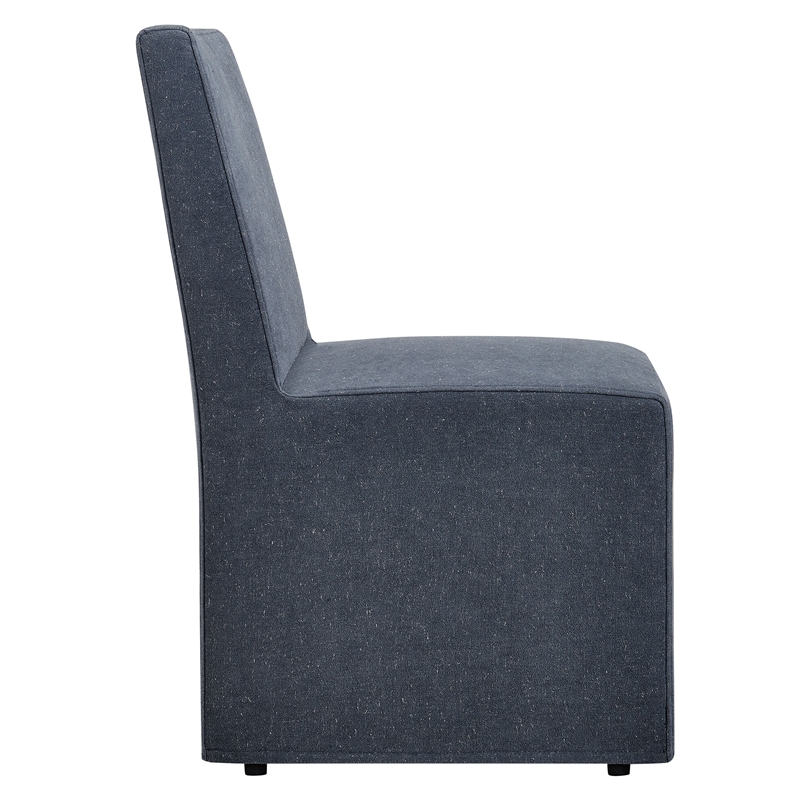 Tessera Upholstered Linen-Blend Slipcovered Dining Chair in Denim