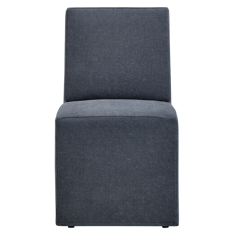 Tessera Upholstered Linen-Blend Slipcovered Dining Chair in Denim