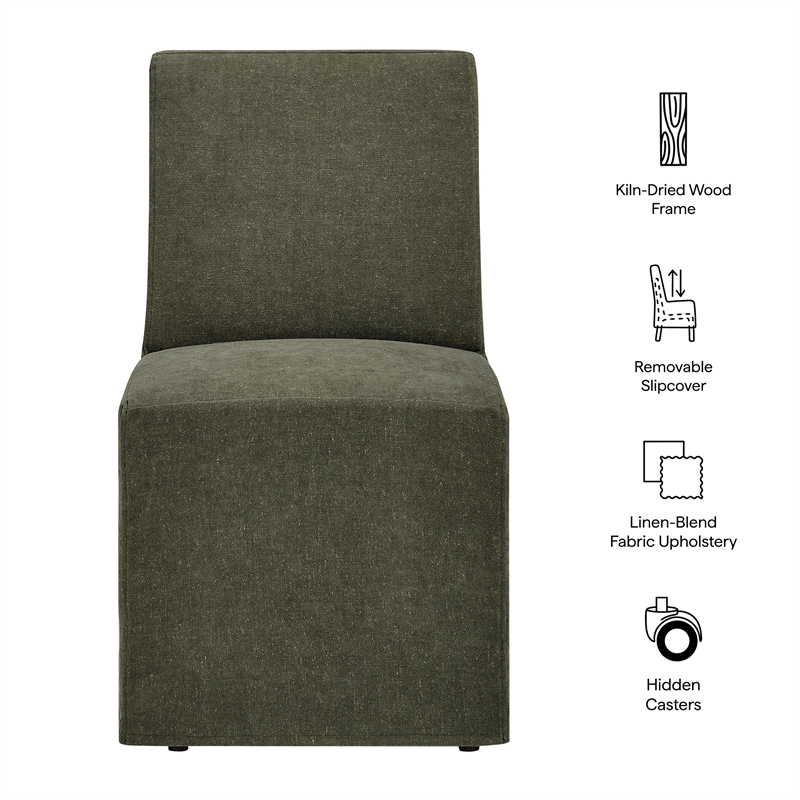 Tessera Upholstered Linen-Blend Slipcovered Dining Chair in Sage