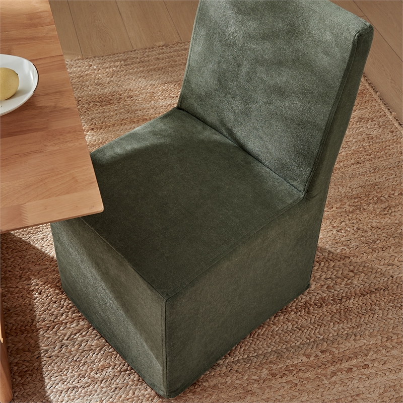 Tessera Upholstered Linen-Blend Slipcovered Dining Chair in Sage