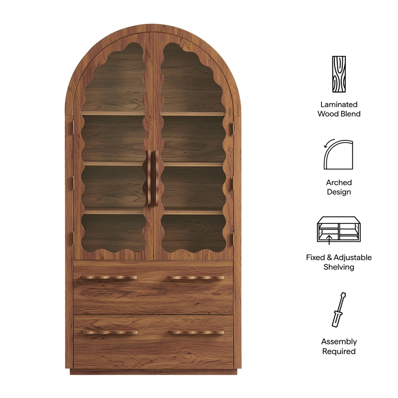 Rory 76 Inch Arched Kitchen Pantry Cabinet in Walnut