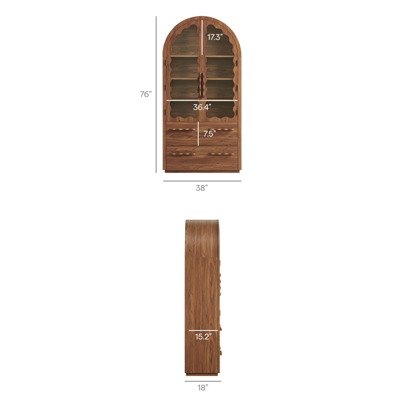 Rory 76 Inch Arched Kitchen Pantry Cabinet in Walnut