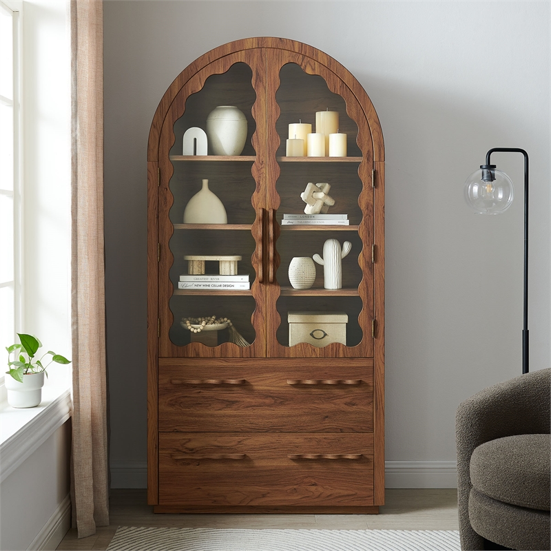 Rory 76 Inch Arched Kitchen Pantry Cabinet in Walnut