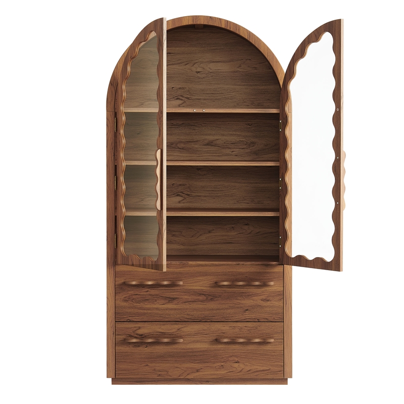 Rory 76 Inch Arched Kitchen Pantry Cabinet in Walnut