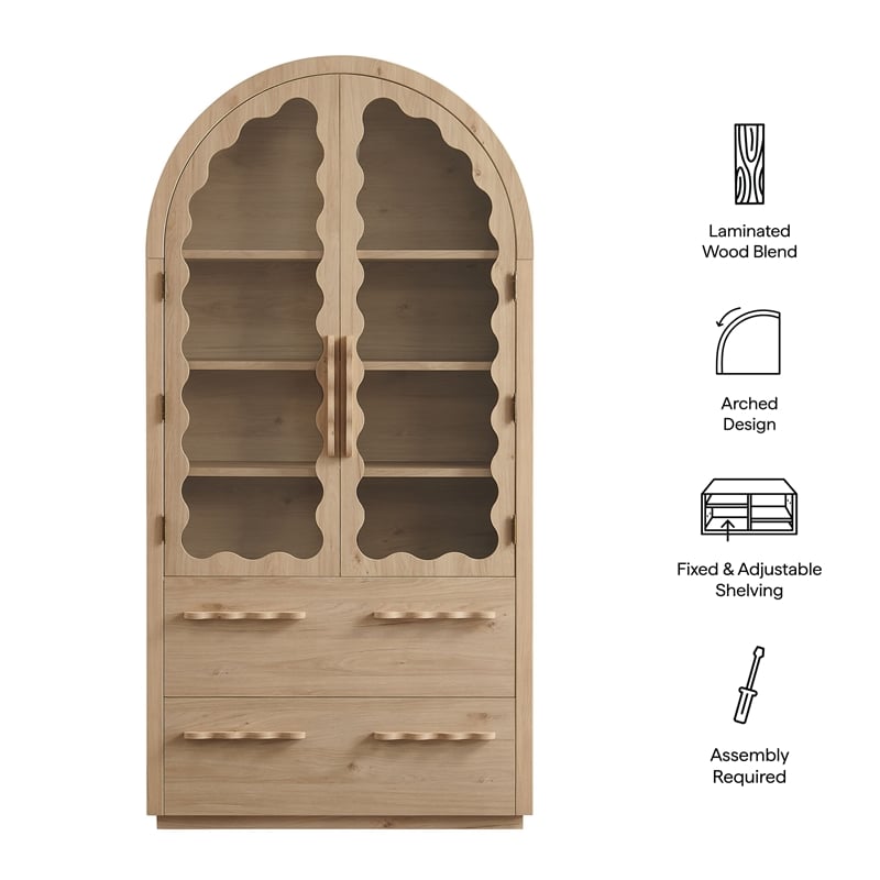 Rory 76 Inch Arched Kitchen Pantry Cabinet in Light Oak