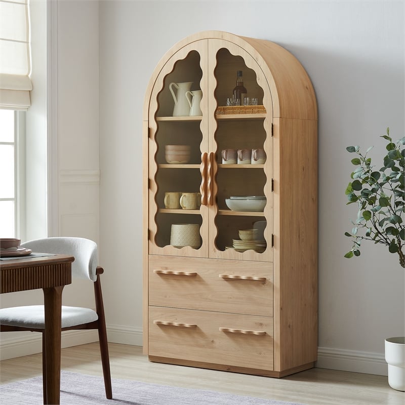 Rory 76 Inch Arched Kitchen Pantry Cabinet in Light Oak