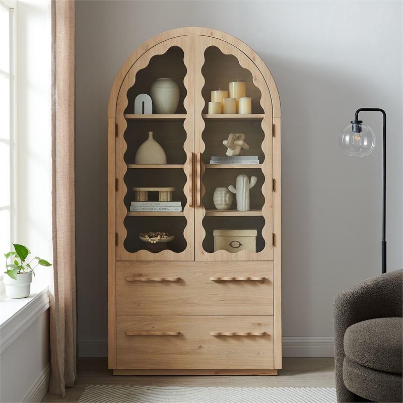 Rory 76 Inch Arched Kitchen Pantry Cabinet in Light Oak