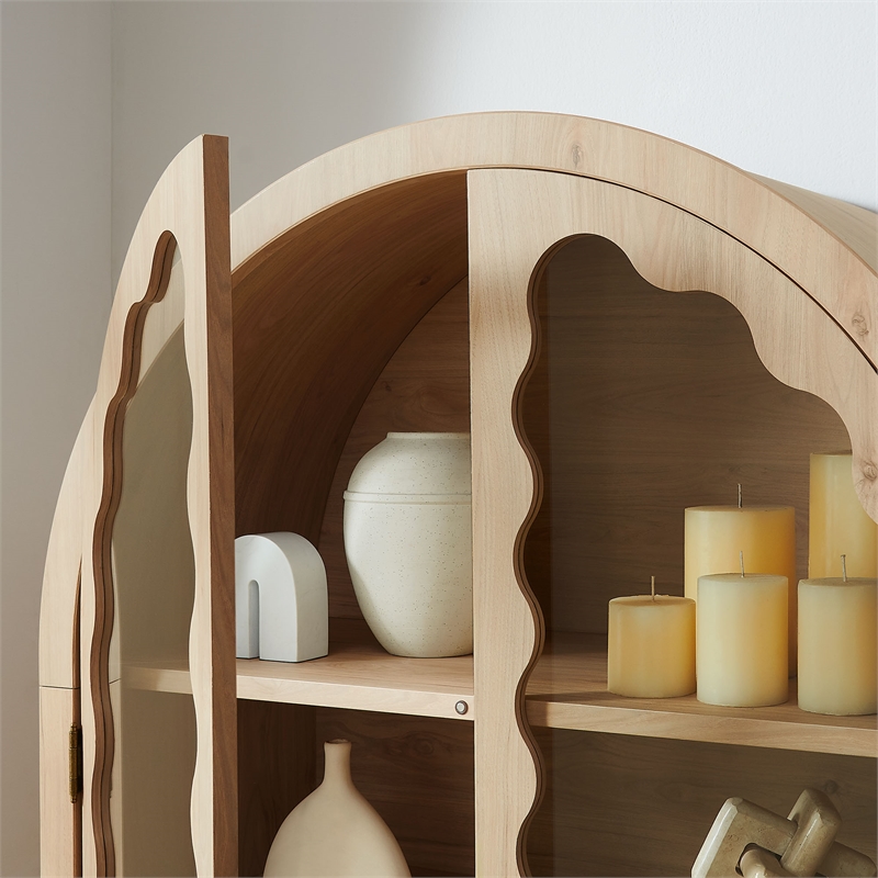 Rory 76 Inch Arched Kitchen Pantry Cabinet in Light Oak