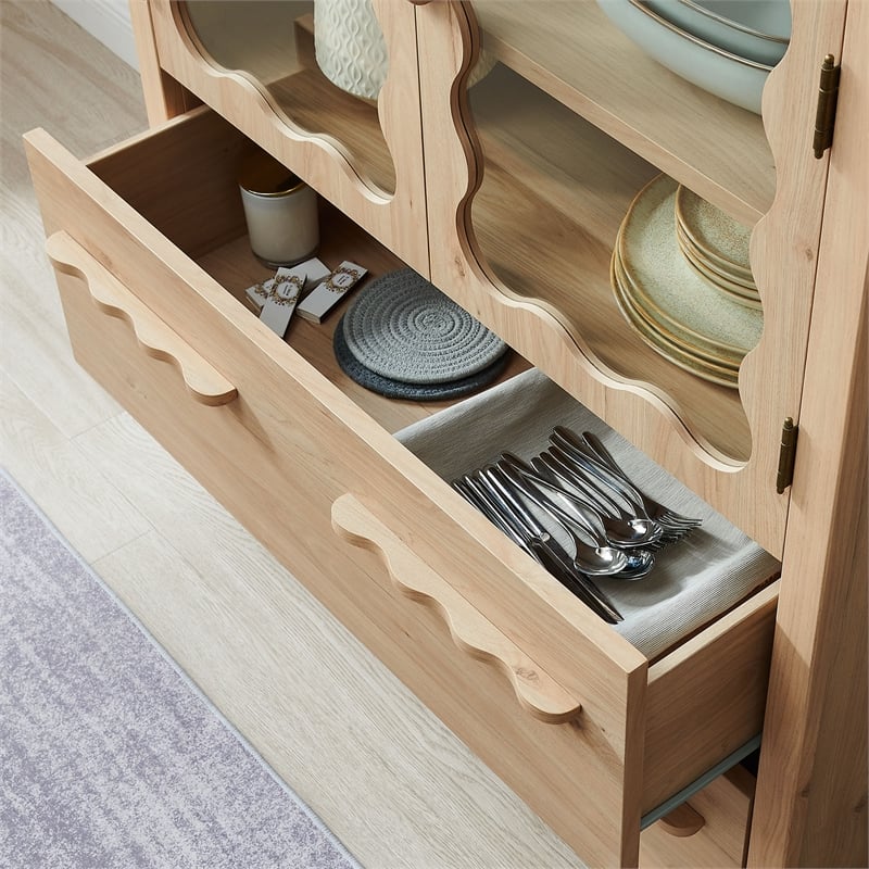 Rory 76 Inch Arched Kitchen Pantry Cabinet in Light Oak