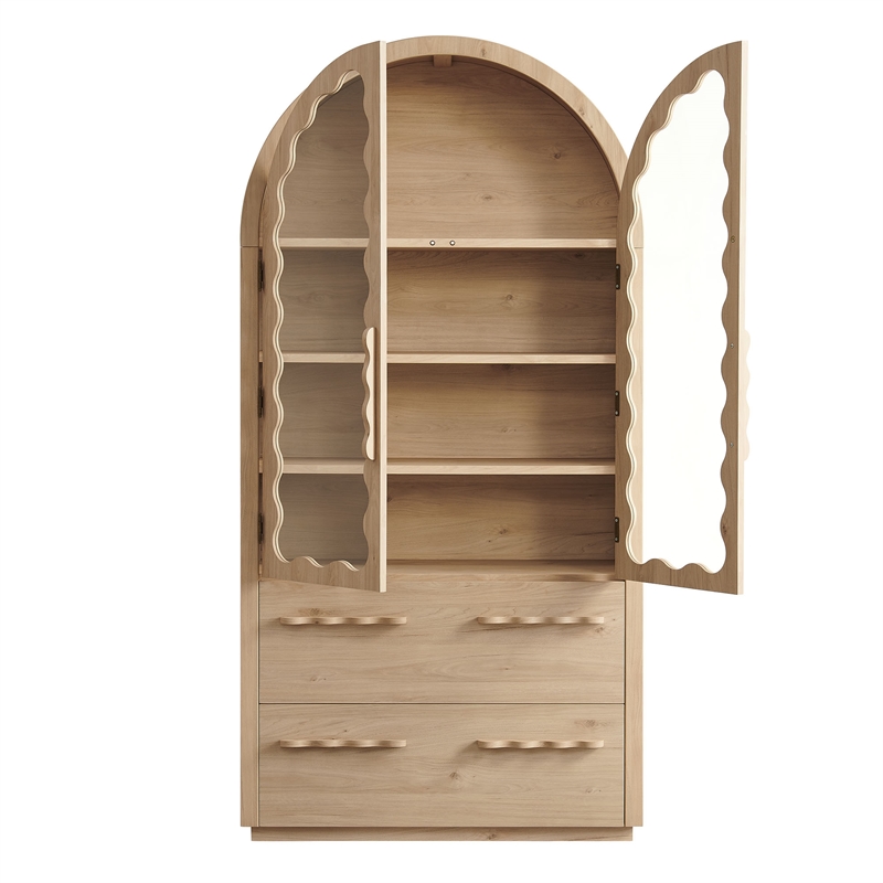 Rory 76 Inch Arched Kitchen Pantry Cabinet in Light Oak