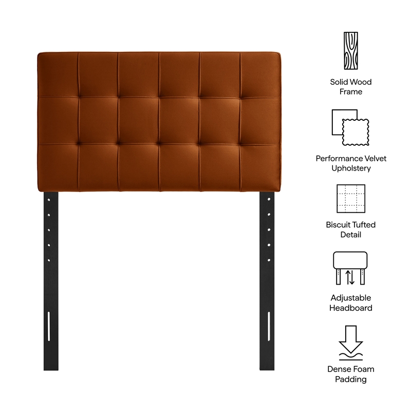 Lily Stain-Resistant Performance Velvet Twin Size Headboard in Rust