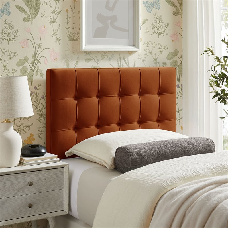 Lily Stain-Resistant Performance Velvet Twin Size Headboard in Rust