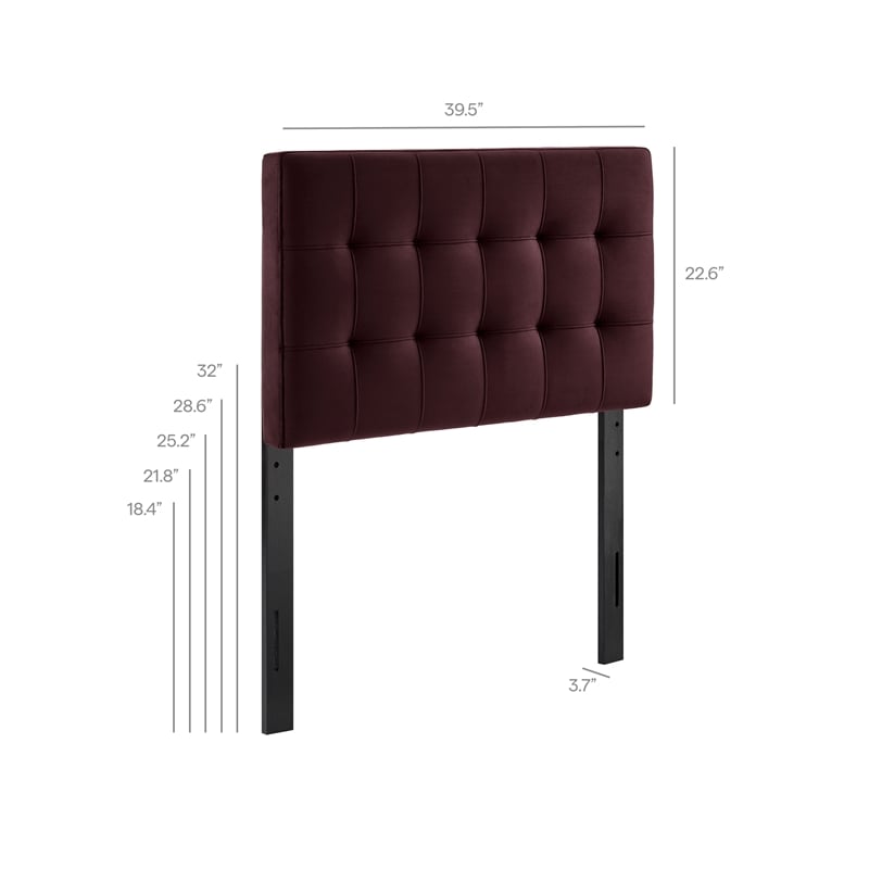 Lily Stain-Resistant Performance Velvet Twin Size Headboard in Mulberry