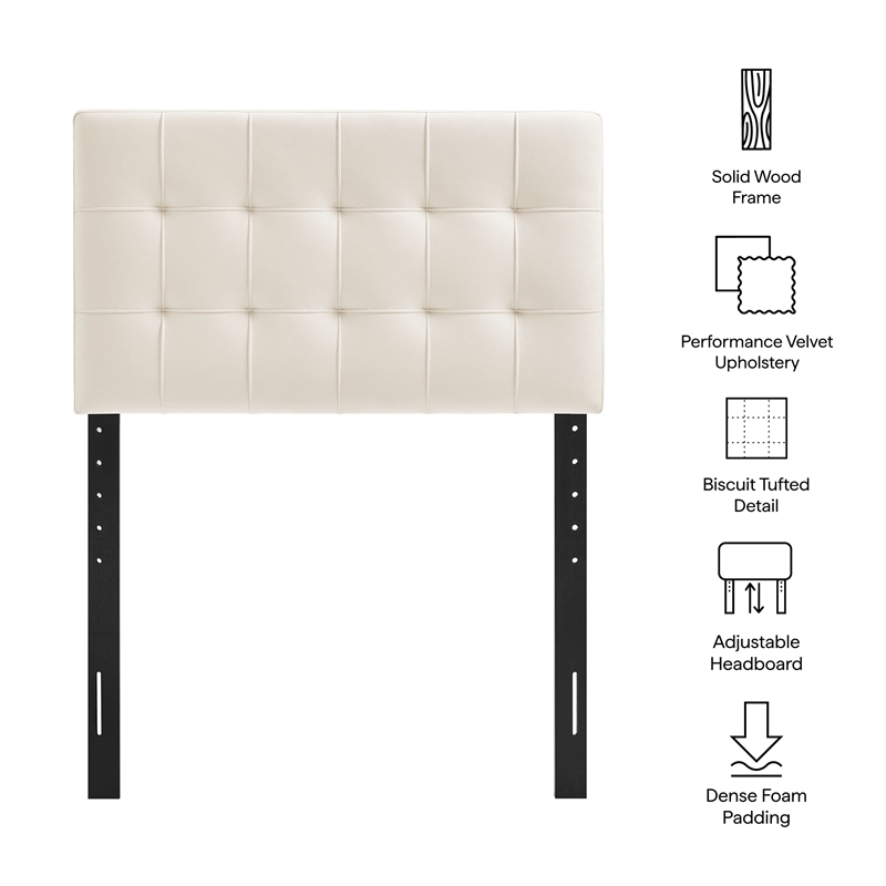 Lily Stain-Resistant Performance Velvet Twin Size Headboard in Alabaster