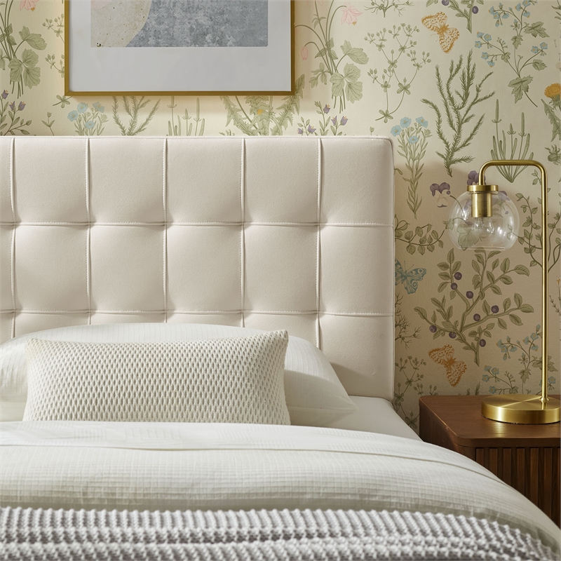 Lily Stain-Resistant Performance Velvet Twin Size Headboard in Alabaster