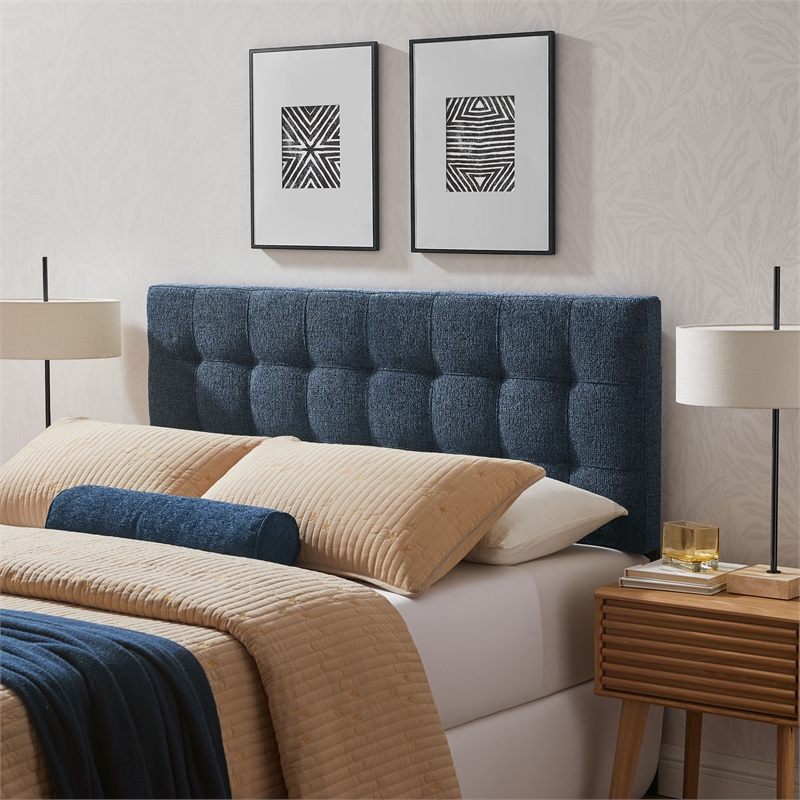 Lily Upholstered Queen Size Headboard in Navy