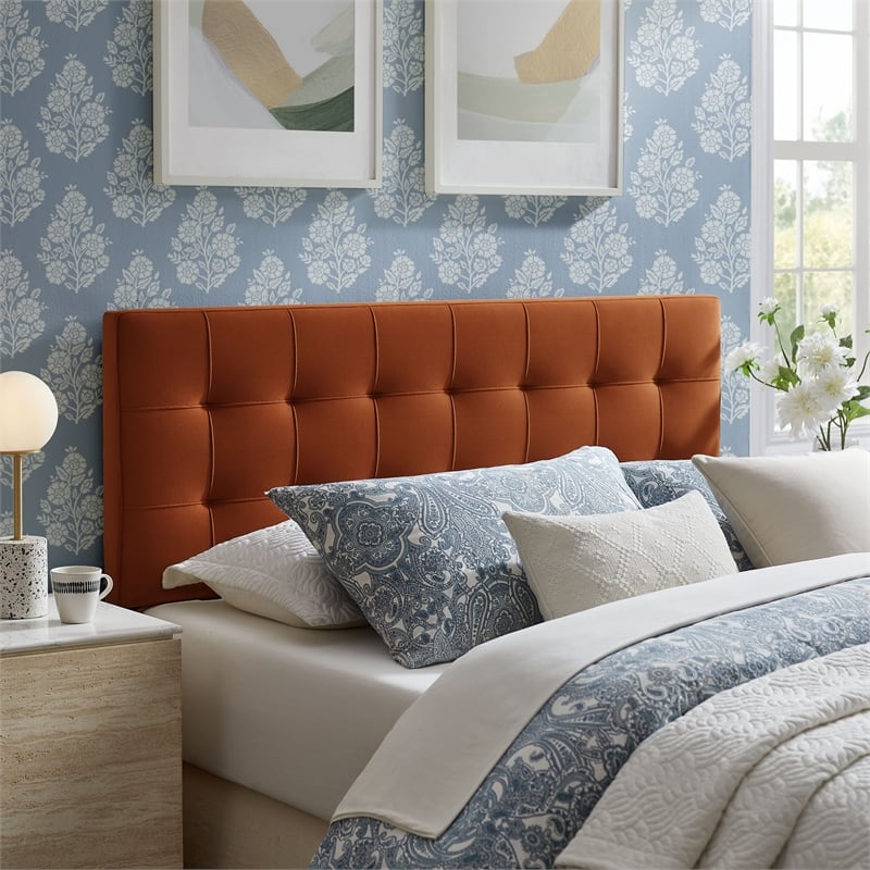 Lily Stain-Resistant Performance Velvet King Size Headboard in Rust