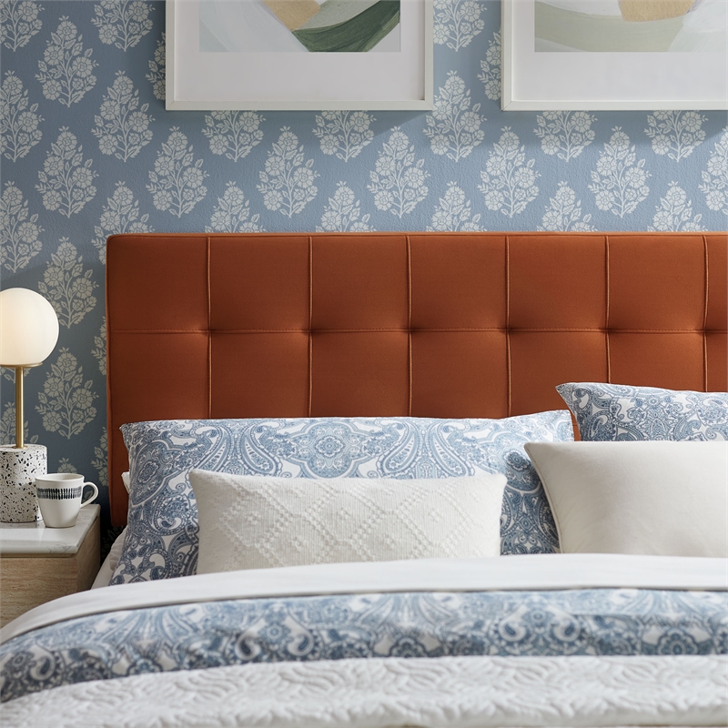 Lily Stain-Resistant Performance Velvet King Size Headboard in Rust