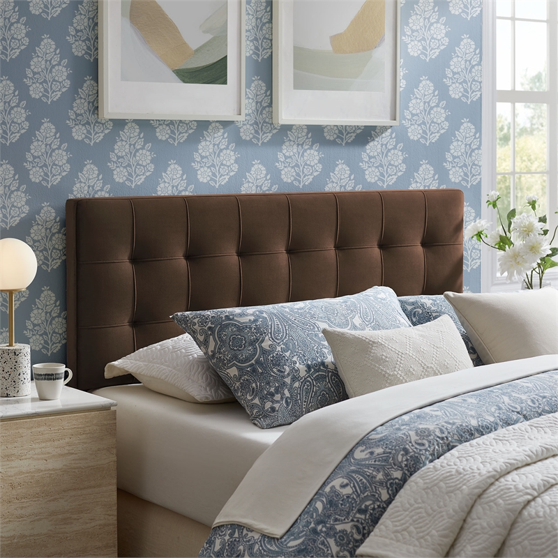Lily Stain-Resistant Performance Velvet King Size Headboard in Chocolate Brown
