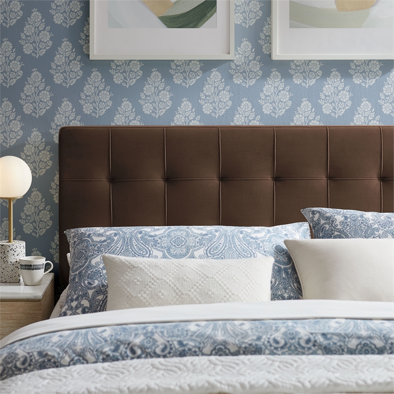Lily Stain-Resistant Performance Velvet King Size Headboard in Chocolate Brown