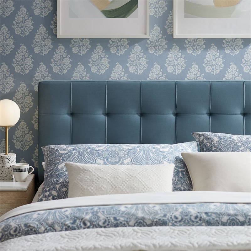 Lily Stain-Resistant Performance Velvet King Size Headboard in Cadet Blue