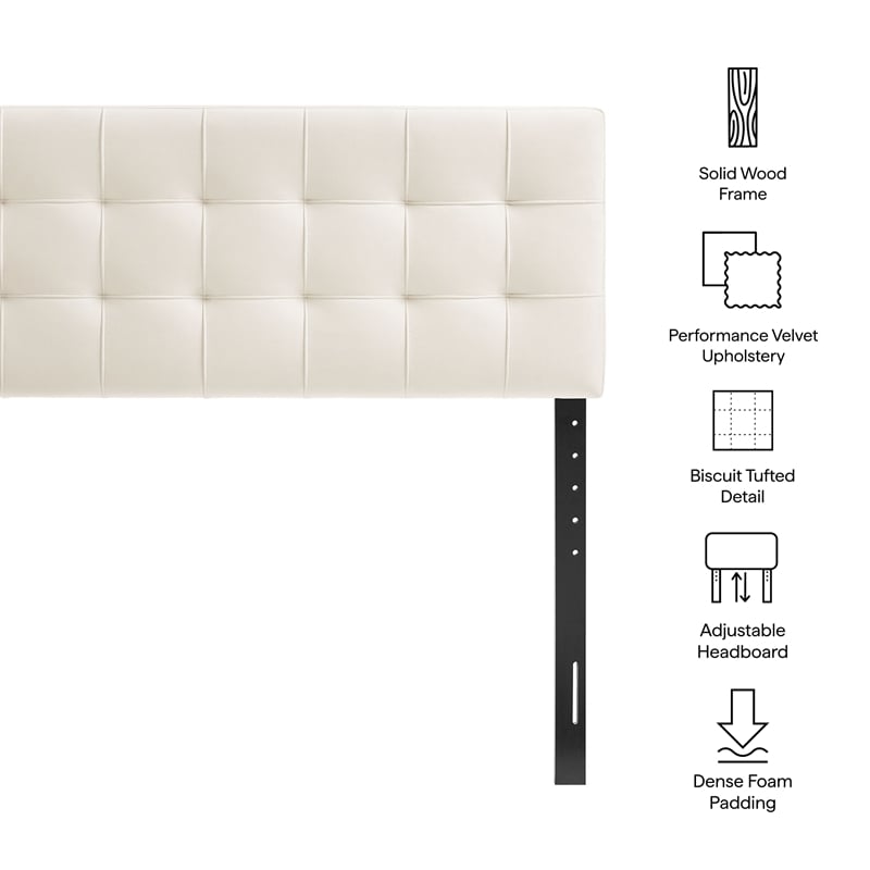 Lily Stain-Resistant Performance Velvet King Size Headboard in Alabaster