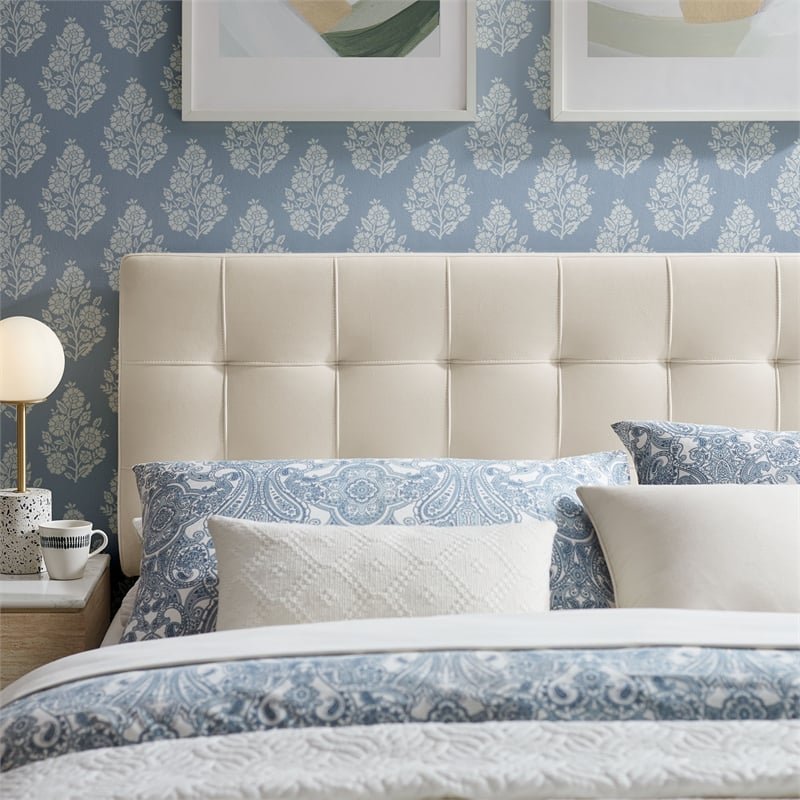 Lily Stain-Resistant Performance Velvet King Size Headboard in Alabaster