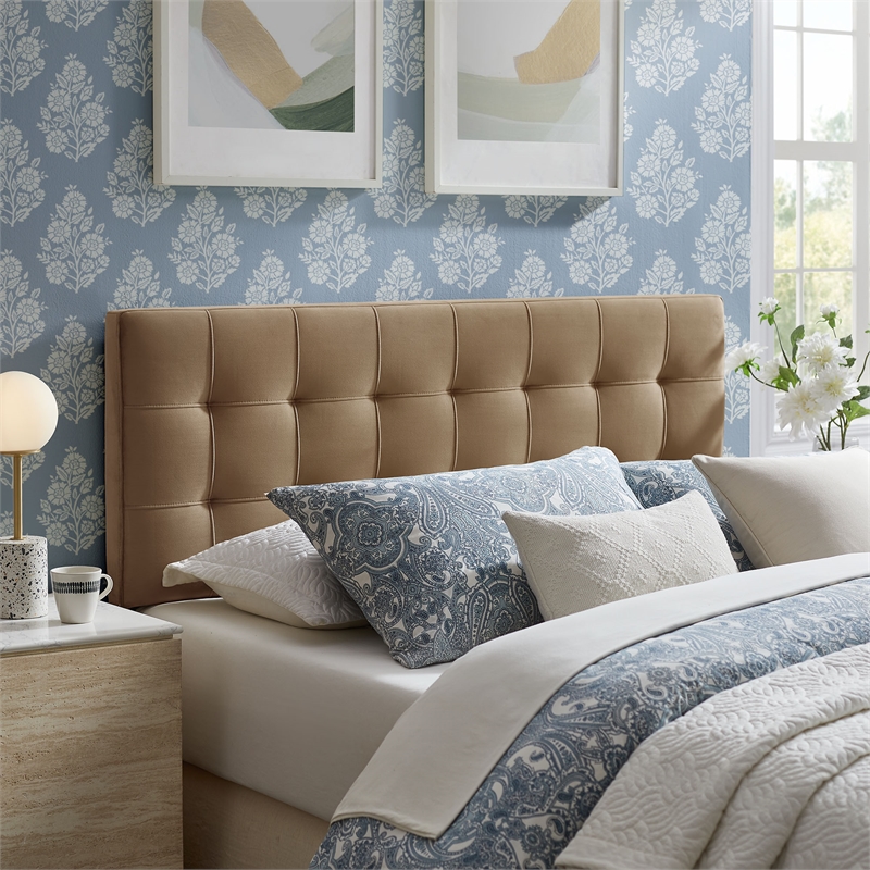 Lily Stain-Resistant Performance Velvet Queen Size Headboard in Taupe
