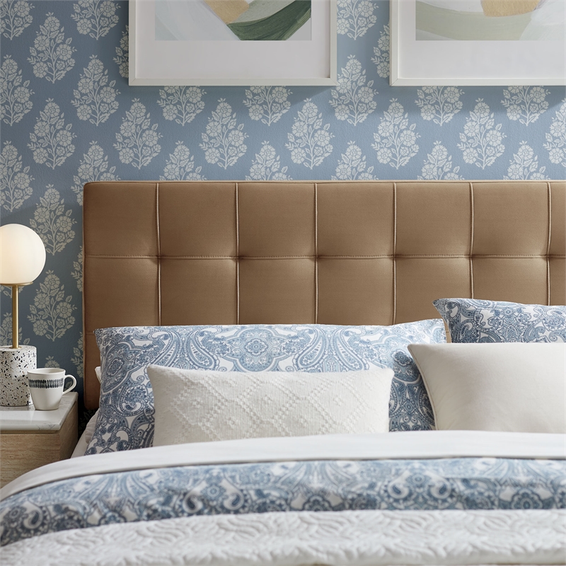 Lily Stain-Resistant Performance Velvet Queen Size Headboard in Taupe
