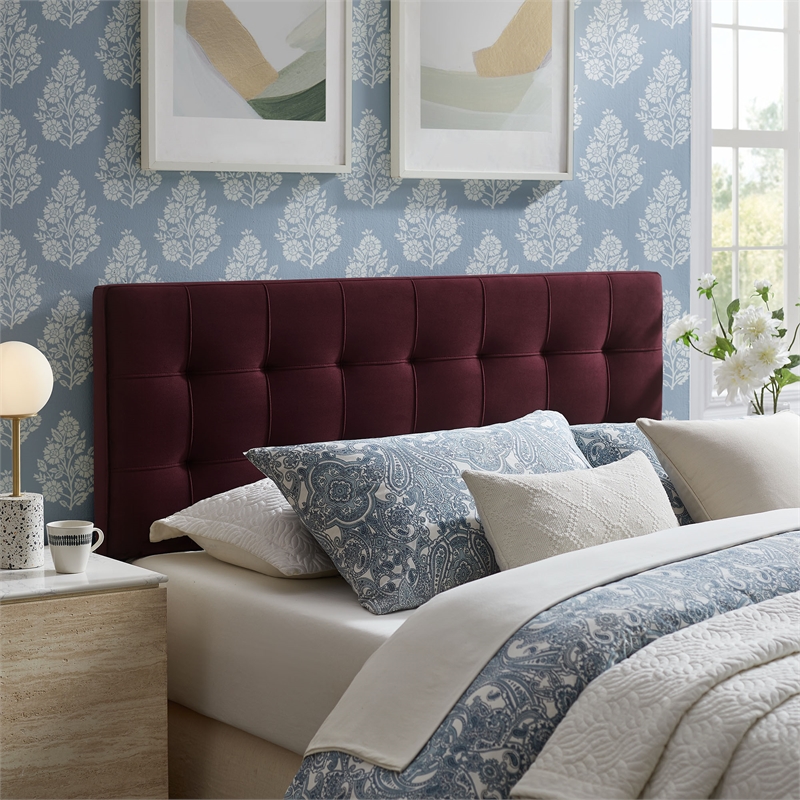 Lily Stain-Resistant Performance Velvet Queen Size Headboard in Mulberry