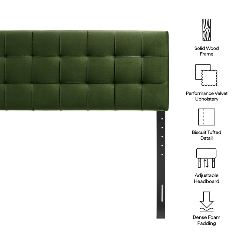 Lily Stain-Resistant Performance Velvet Queen Size Headboard in Moss Green