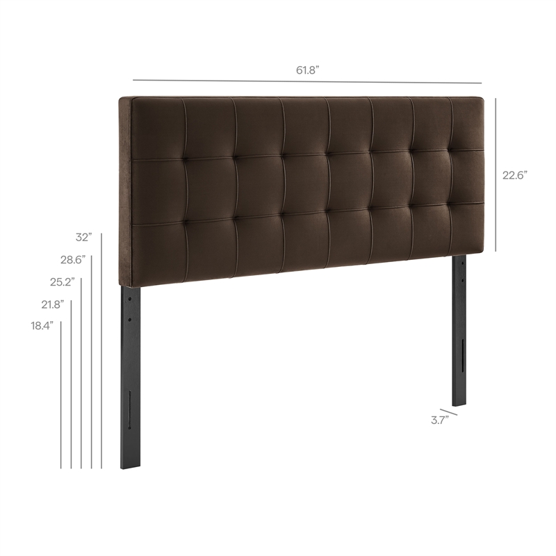 Lily Stain-Resistant Performance Velvet Queen Size Headboard in Chocolate Brown