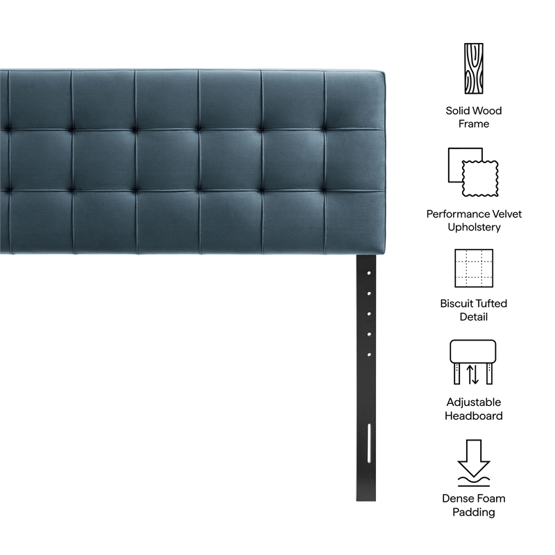 Lily Stain-Resistant Performance Velvet Queen Size Headboard in Cadet Blue