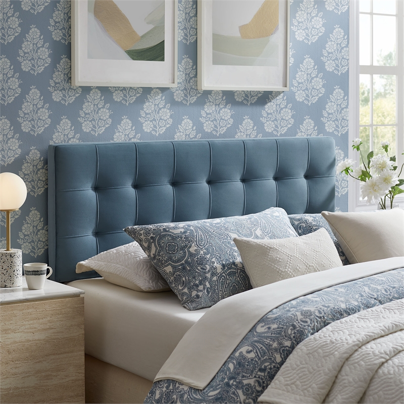 Lily Stain-Resistant Performance Velvet Queen Size Headboard in Cadet Blue
