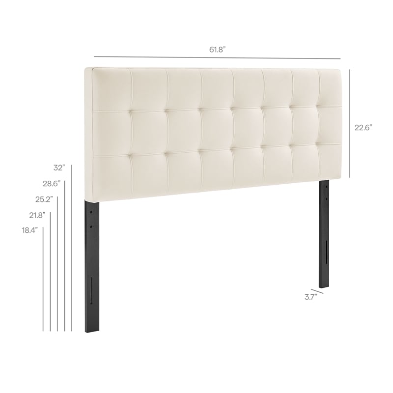 Lily Stain-Resistant Performance Velvet Queen Size Headboard in Alabaster